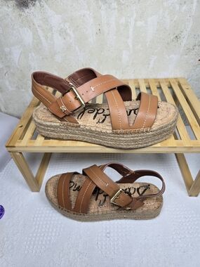 Sam Edelman Tan Leather Platform Espadrille Sandals Size 7.5